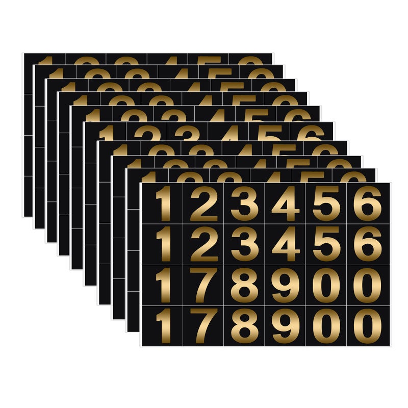 براساكو Prasacco 240 قطعة 10 أوراق أرقام ملصقات ذهبية على أسود مقاوم للماء أرقام صندوق البريد ذاتية اللصق من الفينيل أرقام شارات أرقام متباعدة مسبقًا لصندوق البريد والسيارة والمنزل 1 بوصة - Image 1